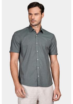 Camisa Manga Curta Slim Fil a Fil Antilia Verde Escuro
