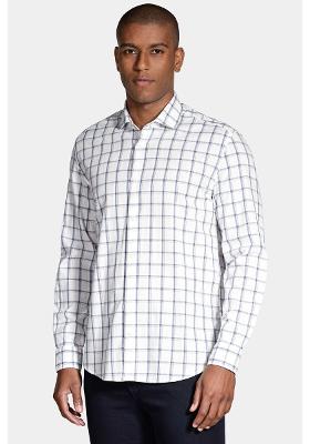 Camisa Regular Xadrez Branco Com Azul