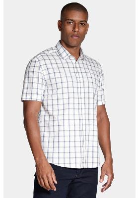 Camisa Regular Xadrez Branco Com Azul