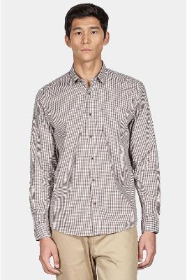 Camisa Aramis Regular Mini Xadrez Bege Com Chocolate