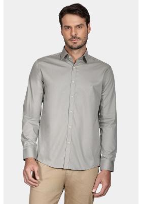 Camisa Slim Algodão Damero Verde Sálvia