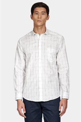 Camisa Aramis Regular Tricoline Xadrez Branco Com Azul