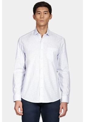 Camisa Regular Xadrez Clássico Branco Com Azul