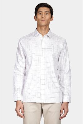 Camisa Aramis Regular Sarjada Xadrez Branco Com Cáqui