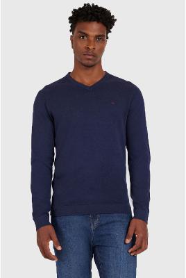 Tricot Aramis Manga Longa Gola v Marinho