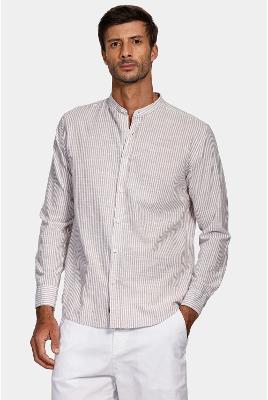 Camisa Manga Longa Regular Gola Padre Flamê Listrada Branco