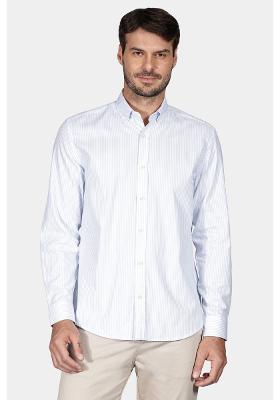 Camisa Regular Button Down Class Branco Com Azul Claro