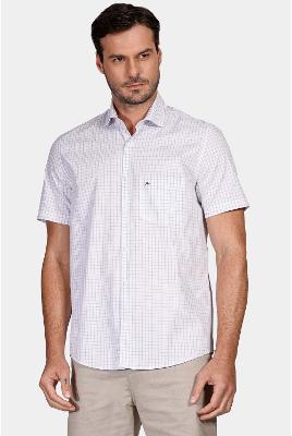 Camisa Aramis Regular Tricoline Xadrez Branco Com Areia