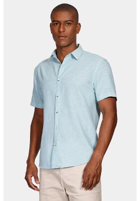 Camisa Aramis Manga Curta Slim Linho Algodão Azul Piscina