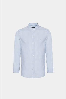 Camisa Aramis Algodão Flamê Manga Longa Gola Padre Azul Bebe