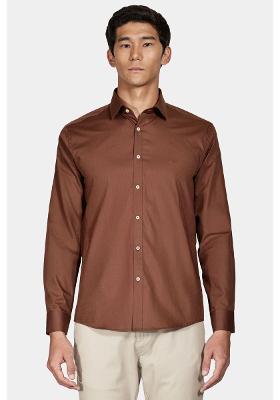 Camisa Slim Algodão Damero Marrom