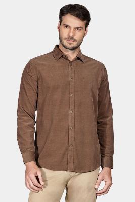 Camisa Manga Longa Move Slim em Veludo Cotelê Cáqui