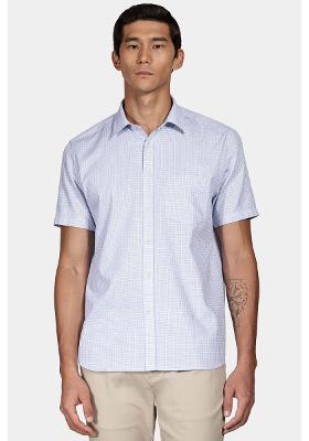 Camisa Regular Xadrez Maquinetada Azul Claro Com Branco