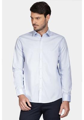 Camisa Slim Algodão Damero Azul Claro