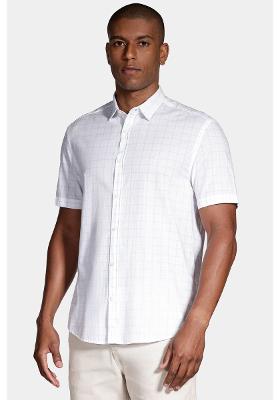 Camisa Regular Xadrez Branco Com Azul Claro