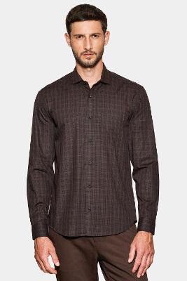 Camisa Aramis Manga Longa  Mini Xadrez Shadow Preto Cafe