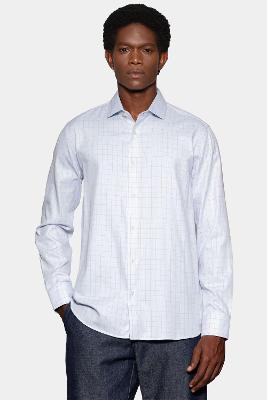 Camisa Aramis Manga Longa  Xadrez Linhas Azulclaro Com Azul