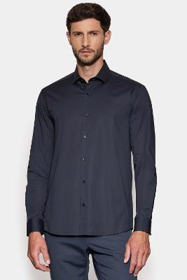 Camisa Aramis Manga Longa Slim Stretch Liso Marinho Escuro