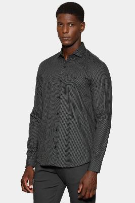 Camisa Aramis Manga Longa Slim Mini Xadrez Preto Com Verde