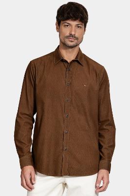 Camisa Aramis Manga Longa Slim em Veludo Cotelê Cafe