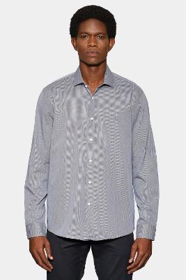 Camisa Aramis Manga Longa Slim Micro Xadrez Azul Com Branco