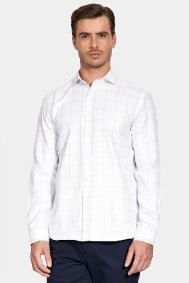 Camisa Aramis Manga Longa Siena Misto Xadrez Branco Com Azul