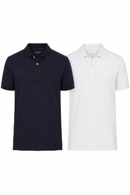 Kit Aramis 2 Polos Algodão Piquet Branco e Marinho - Branco-Marinho - G