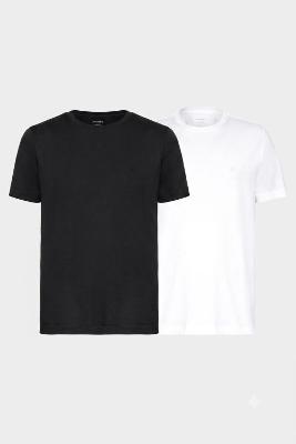 Kit Aramis 2 Camisetas Básica Algodão Preto e Branco - Branco-Preto - G