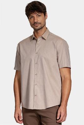 Camisa Aramis Slim Manga Curta Fil a Fil Antilia Amendoa