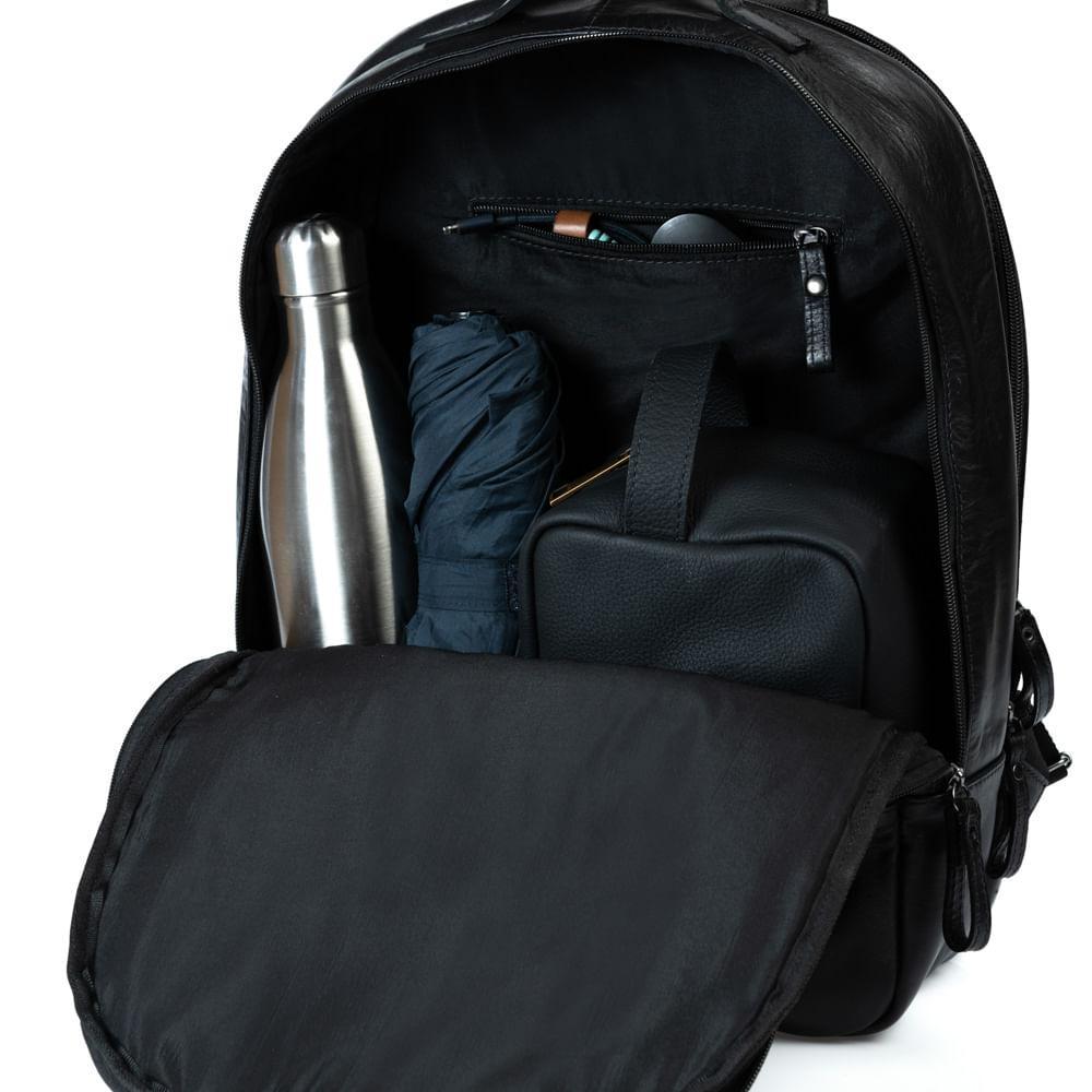 Mochila Masculina de Couro para Notebook Arpoador Preta - 3