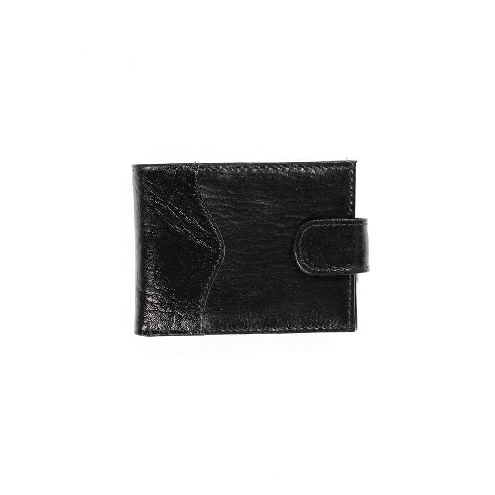 Carteira Masculina de Couro Fecho em Botão Polino Preta - 1
