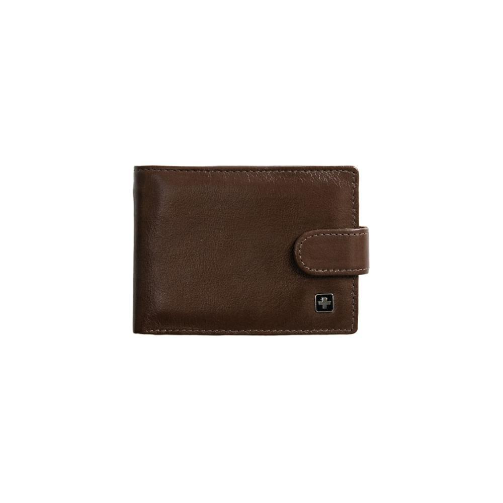 Carteira Masculina de Couro Fecho em Botão Suissewin Café - 1