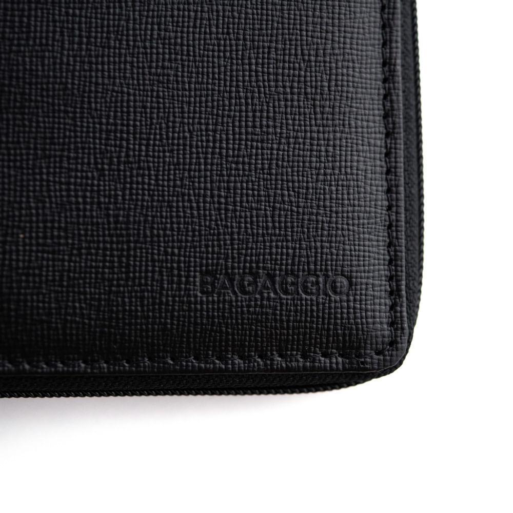 Carteira Masculina de Couro com Zíper Newton Saffiano Preto - 3