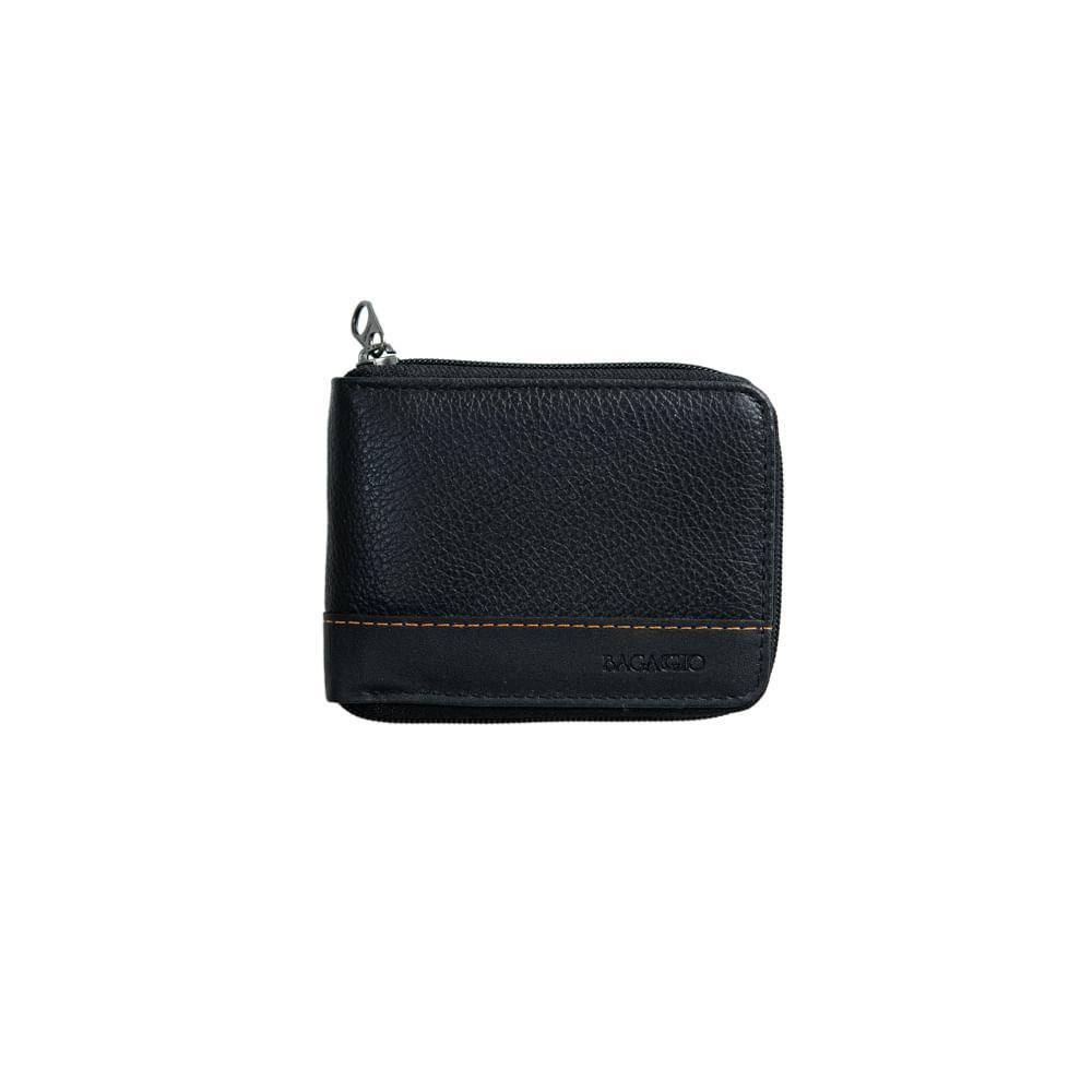 Carteira Masculina de Couro com Zíper Orange Preta - 1