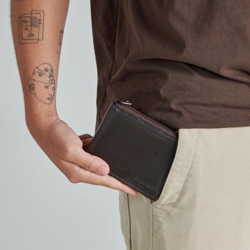 Carteira Masculina de Couro com Zíper Newton Café - 7