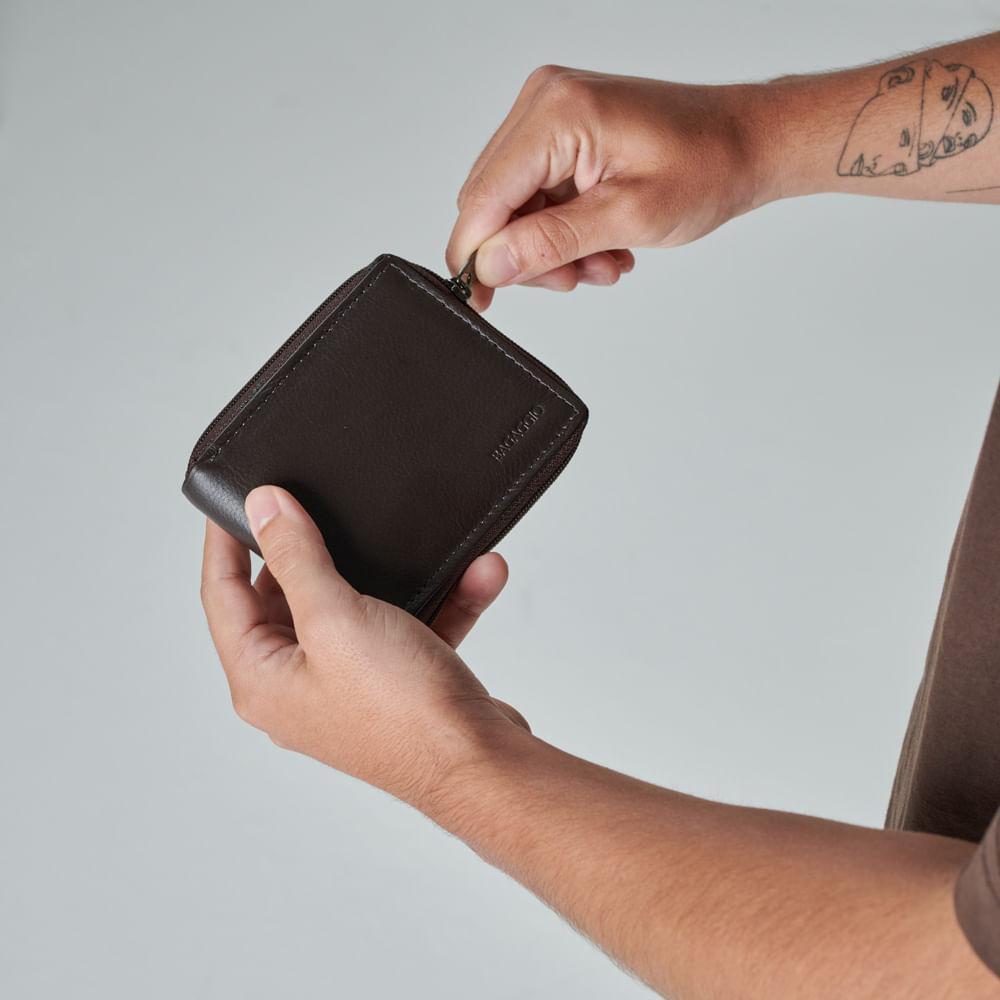 Carteira Masculina de Couro com Zíper Newton Café - 8