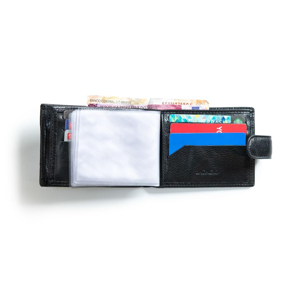 Carteira Masculina de Couro com Fecho em Botão Grécia Preta - 5