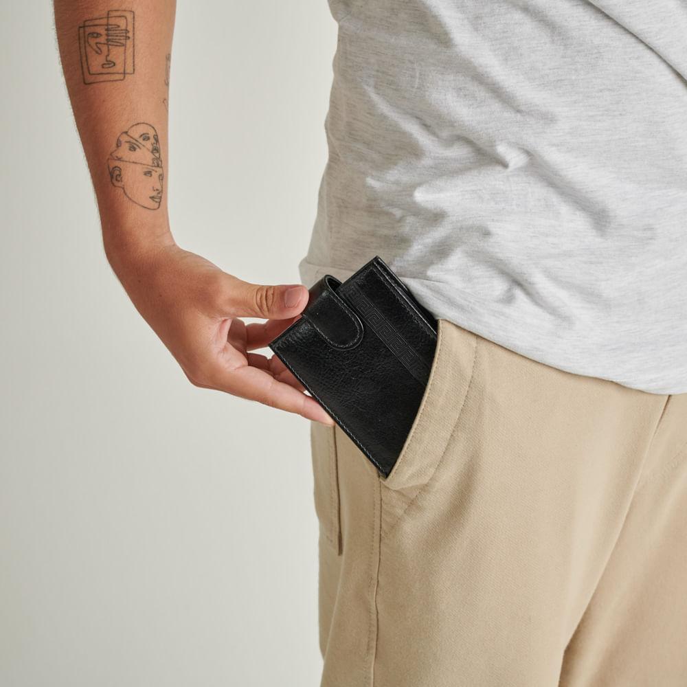 Carteira Masculina de Couro com Fecho em Botão Grécia Preta - 8