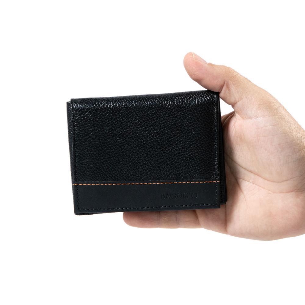 Carteira Masculina de Couro com Aba Orange Preta - 3