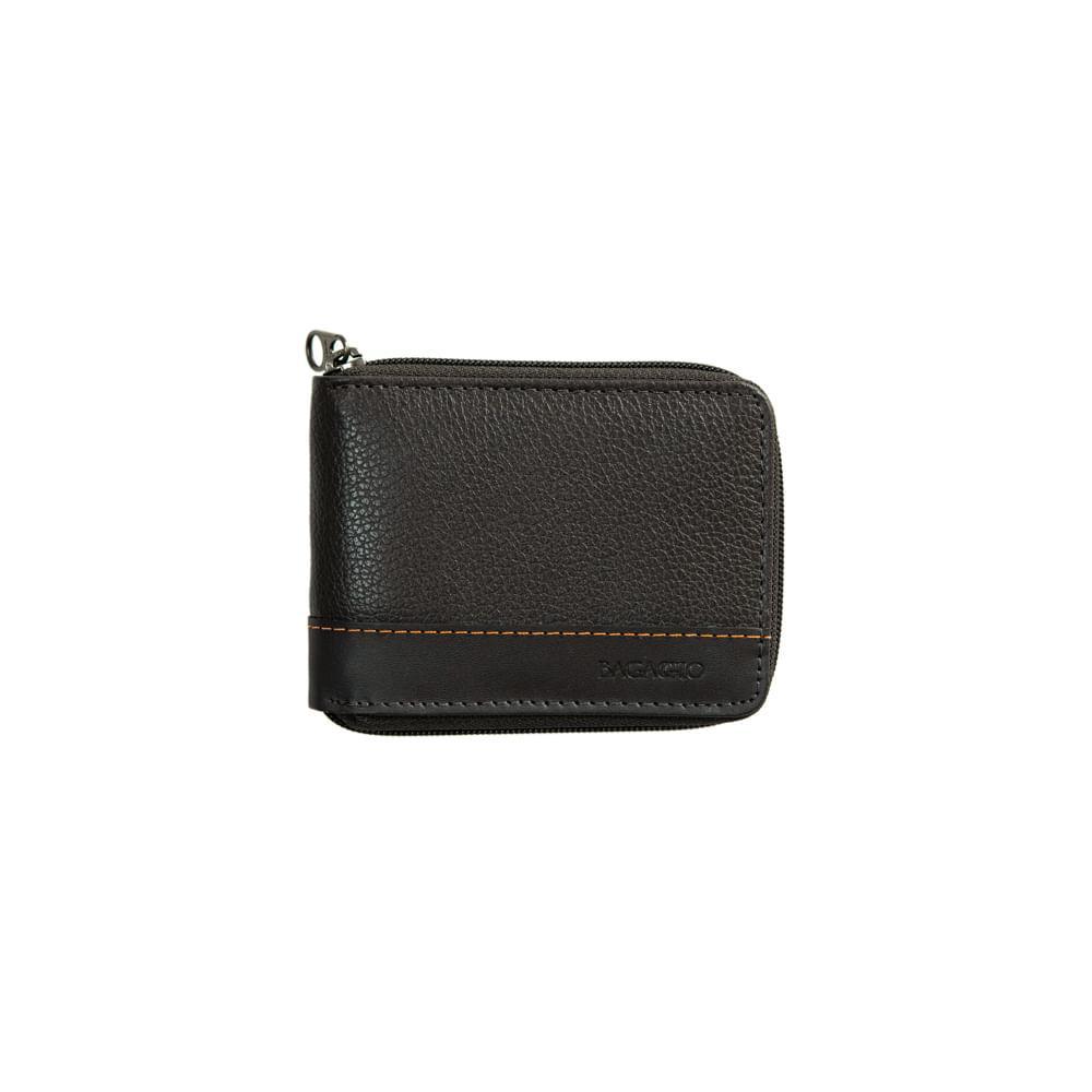 Carteira Masculina de Couro Zíper Porta Cartão Orange Café - 1