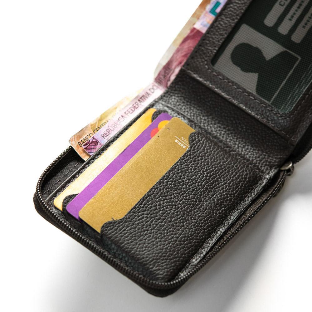 Carteira Masculina de Couro Zíper Porta Cartão Orange Café - 2