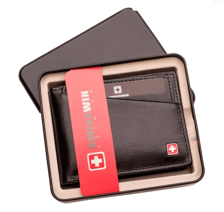 Carteira Masculina de Couro Porta Cartão Suissewin Preto - 7