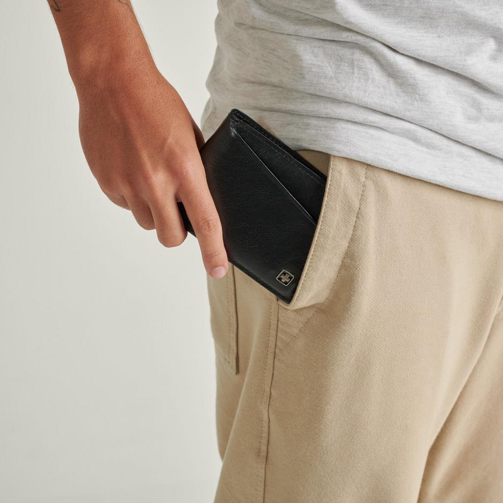Carteira Masculina de Couro Porta Cartão Suissewin Preto - 9