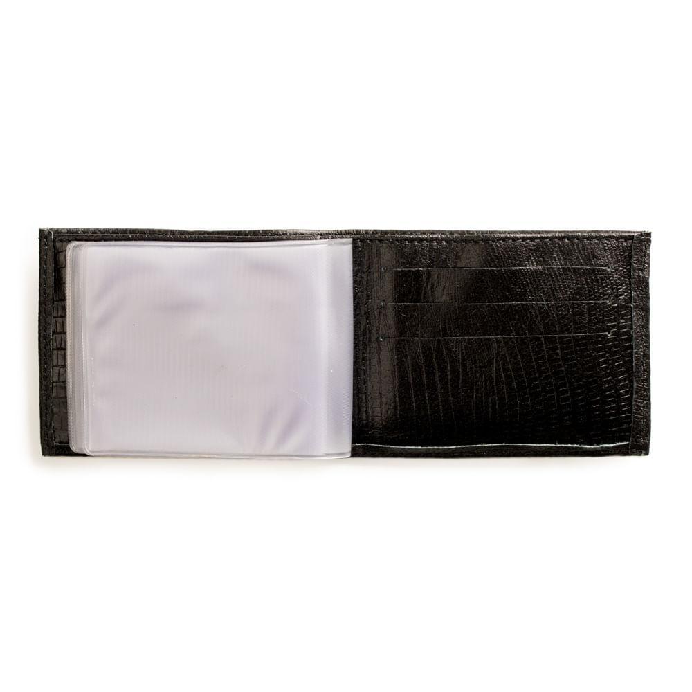 Carteira Masculina de Couro Lezard Preto - 3