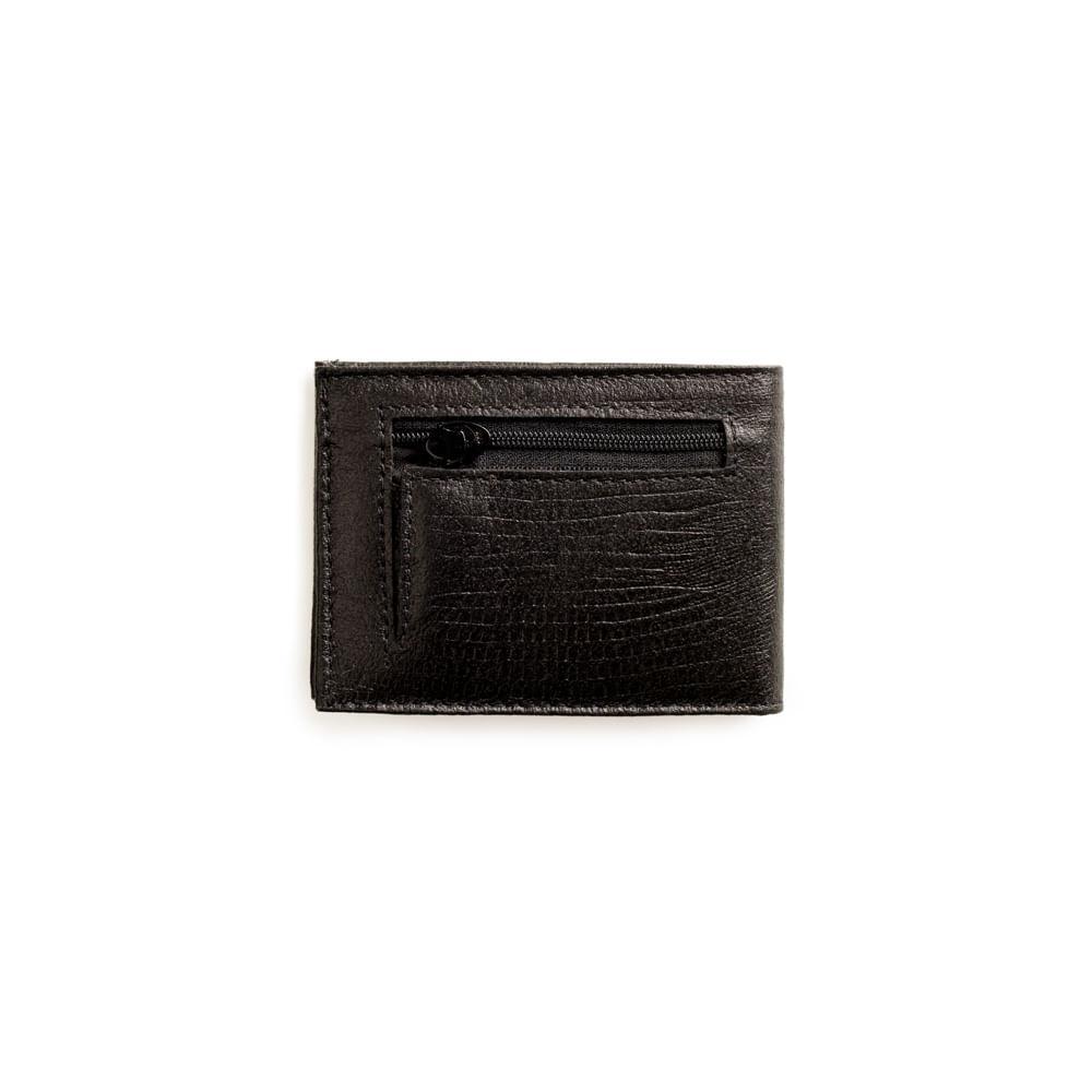 Carteira Masculina de Couro Lezard Preto - 5