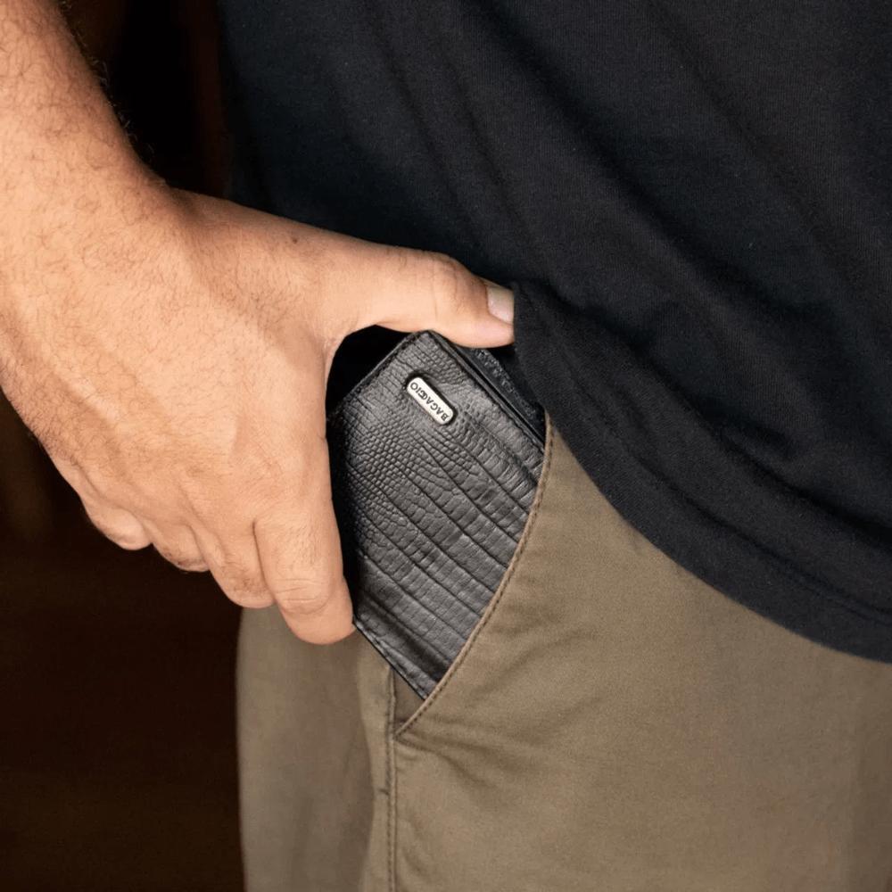 Carteira Masculina de Couro Lezard Preto - 8