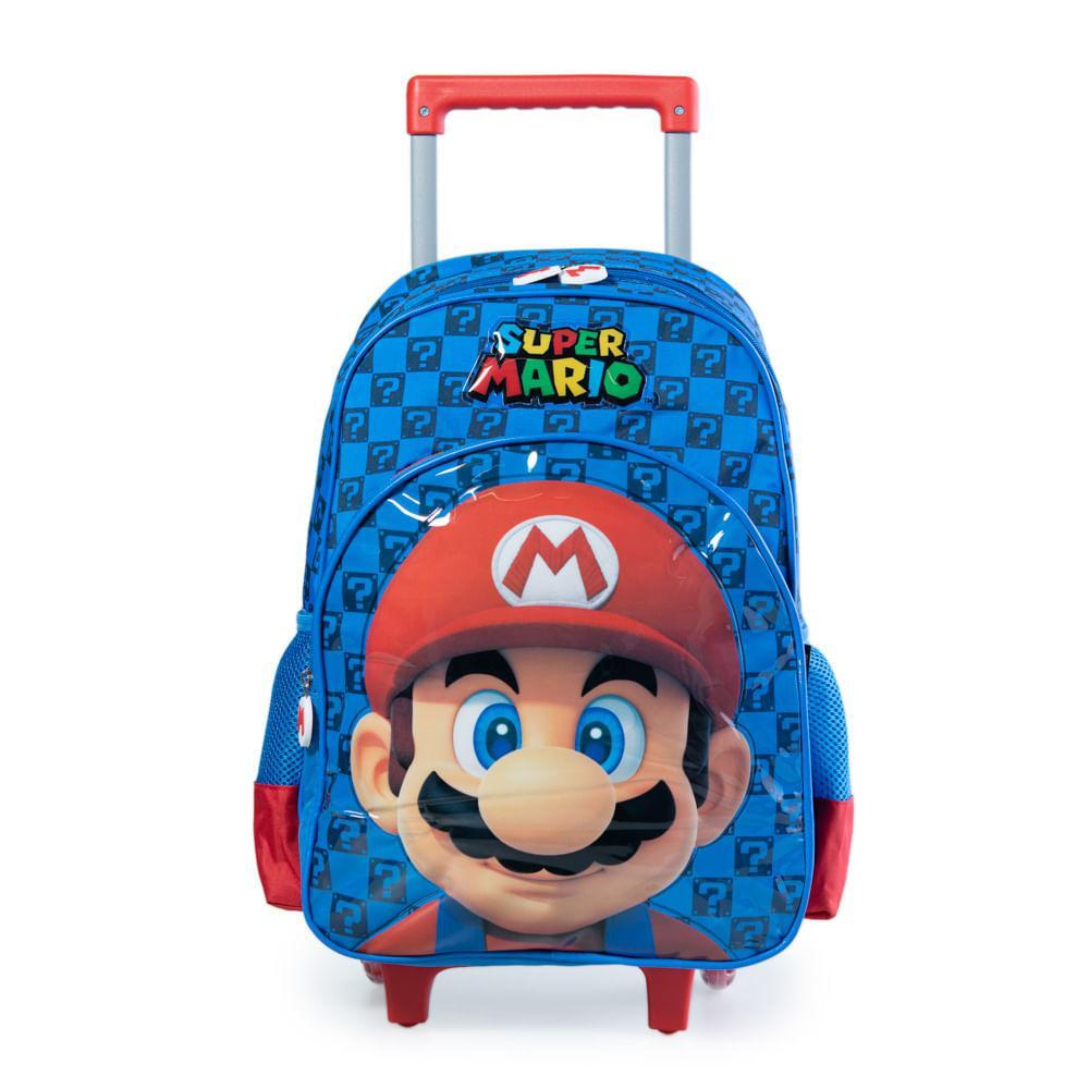 Mochila Escolar Masculina de Rodinhas Mario Premium Azul - 1