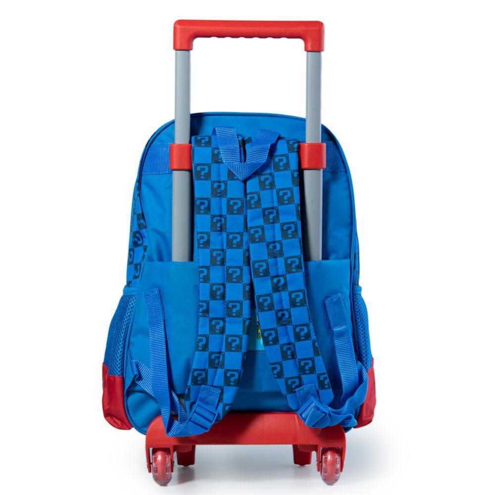 Mochila Escolar Masculina de Rodinhas Mario Premium Azul - 4