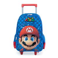 Mochila Escolar Masculina de Rodinhas Mario Premium Azul - 1