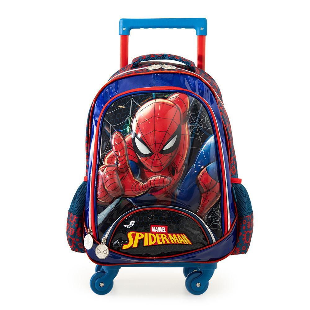 Mochila Escolar Masculina de 4 Rodinhas Homem Aranha Premium Azul - 1